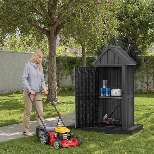 Outdoor Storage Shed Waterproof Resin Heavy-Duty Cabinet Light Brown S646687