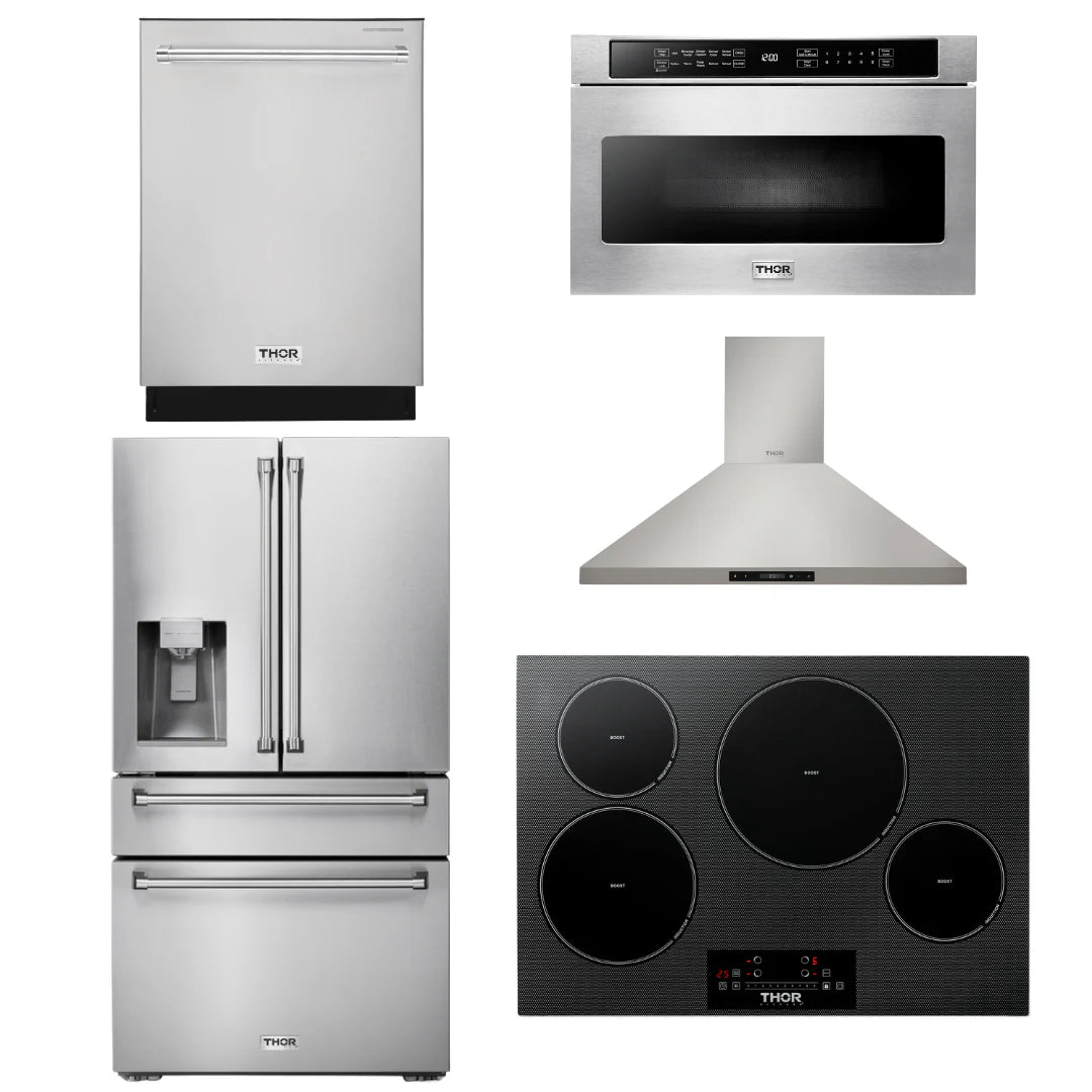 30 Induction Cooktop, Range Hood, Microwave, Refrigerator, Dishwasher M23323
