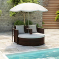 Poly Rattan Outdoor Lounge Bed with Parasol P56332