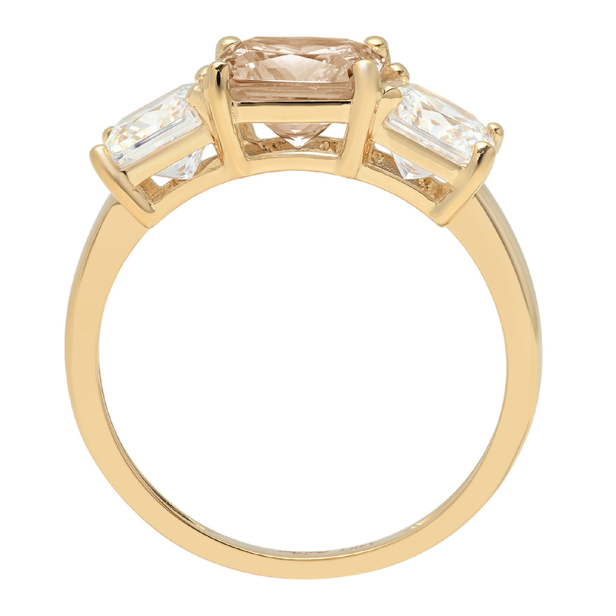 18K Yellow Gold Three-Stone Ring with Clear Simulated Diamond E9069