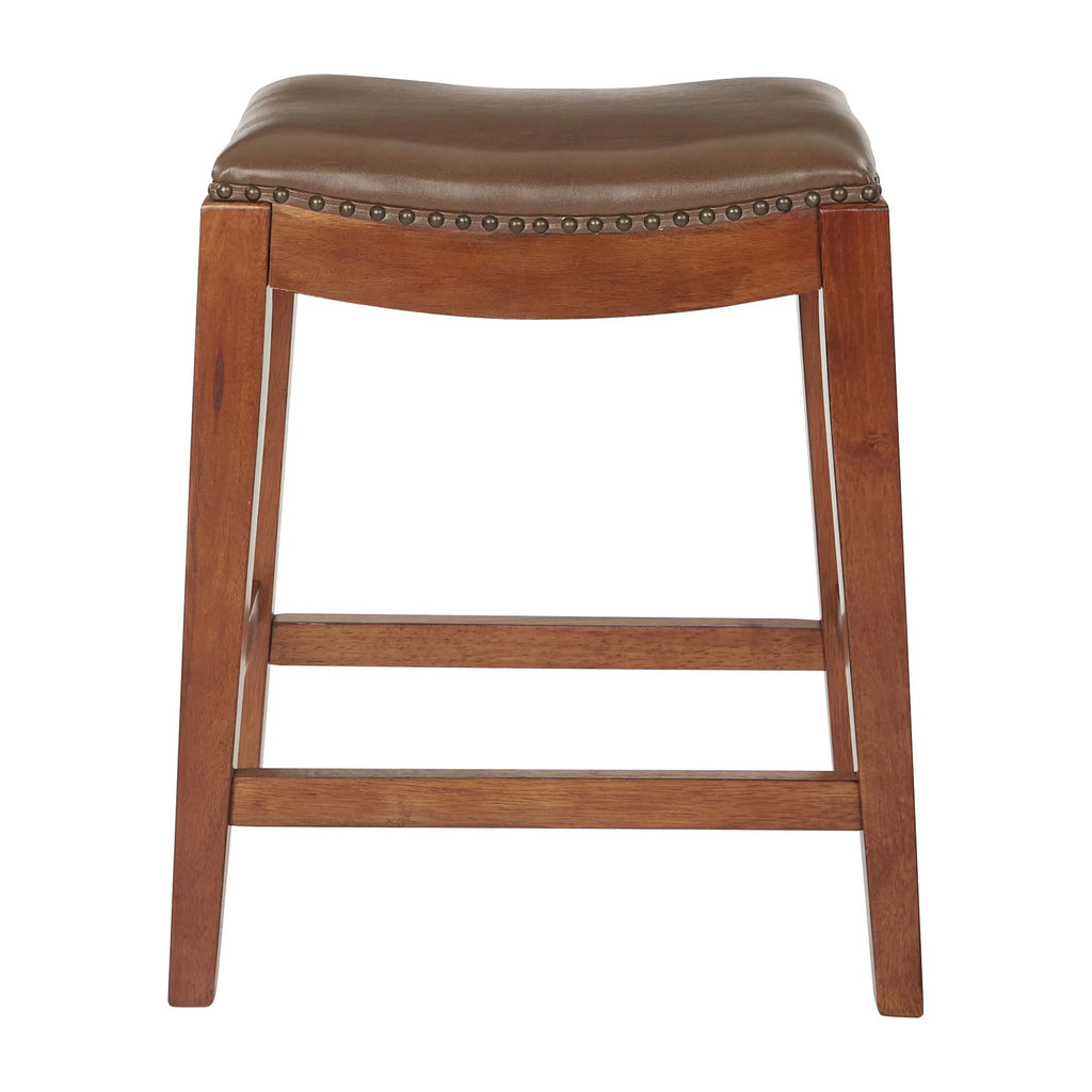 Saddle Stool with Espresso Finish Legs and Molasses Bonded Leather H91134