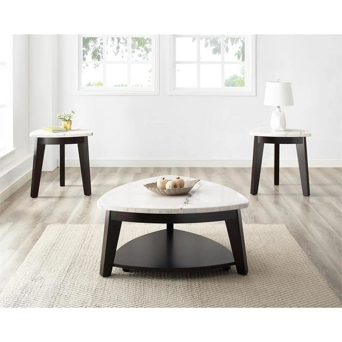 White Marble Top End Table with Black Base G718133