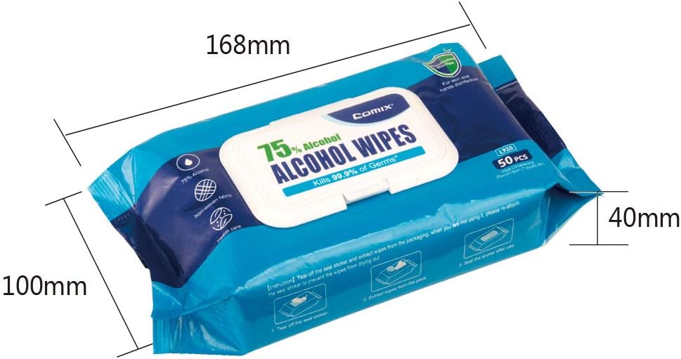 Disposable Hand Sanitizer Wipes, 75% Alcohol Wipes, Case: 20 Pouches of 50 Wipes, Pack of 2 D747152