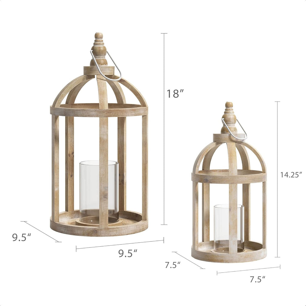Decorative Wooden Lantern Candle Holders Set of 2 T786