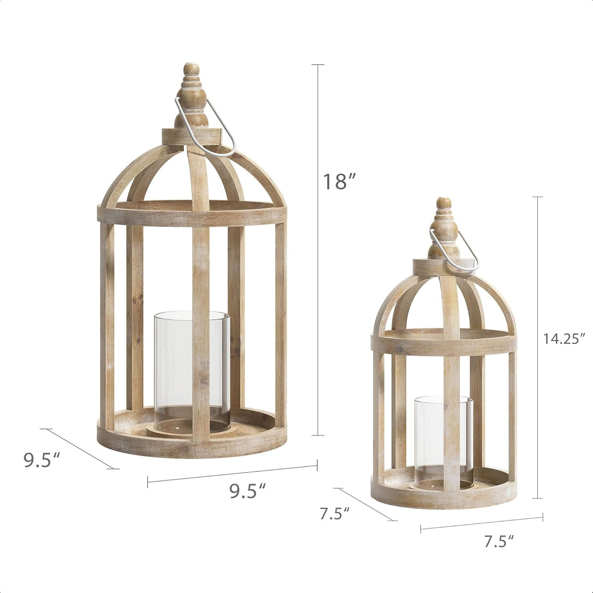 Decorative Wooden Lantern Candle Holders Set of 2 T786