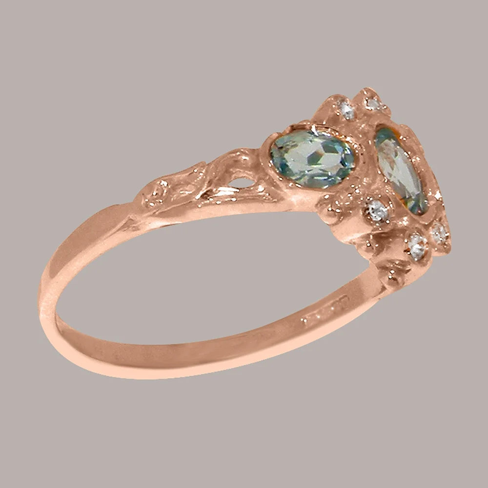 14k Rose Gold Aquamarine & Diamond Womens Promise Ring S5705