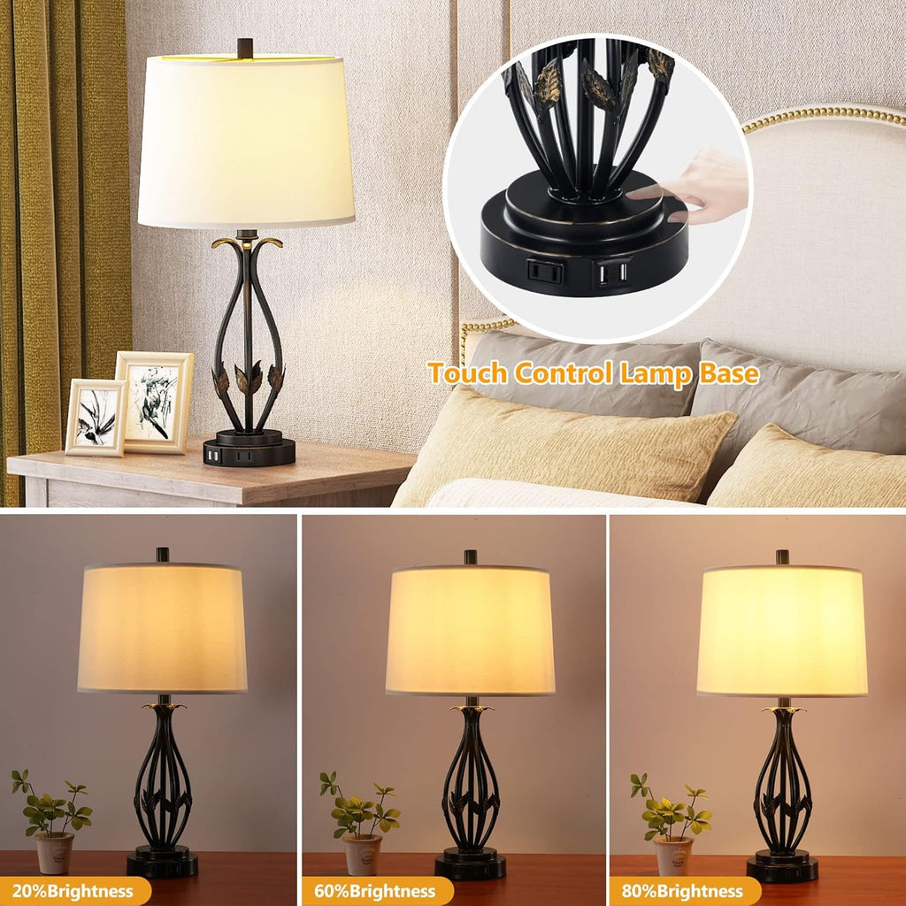 Table Lamp Set of 2, 3 Way Dimmable Touch with Dual USB Ports and AC Outlet F354525