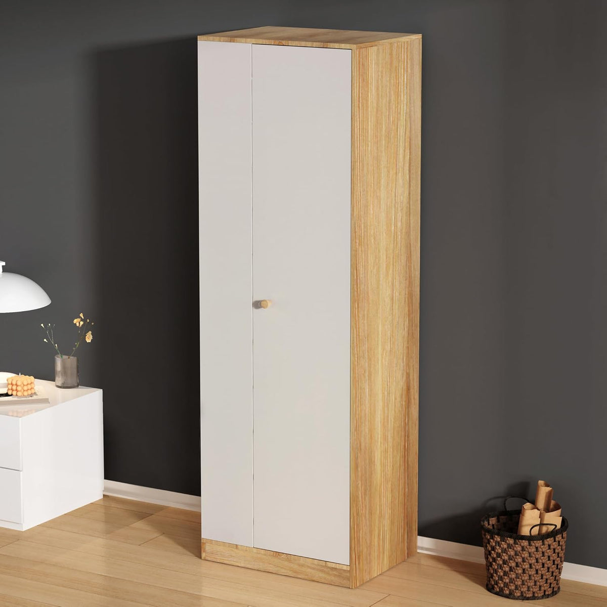 White Wardrobe Closet with Hanging Rail, 16" D x 24" W x 71" H Y190941