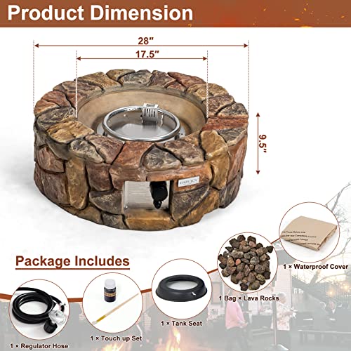 28 Inch Round Propane Gas Fire Pit with Lava Rocks & PVC Cover G703
