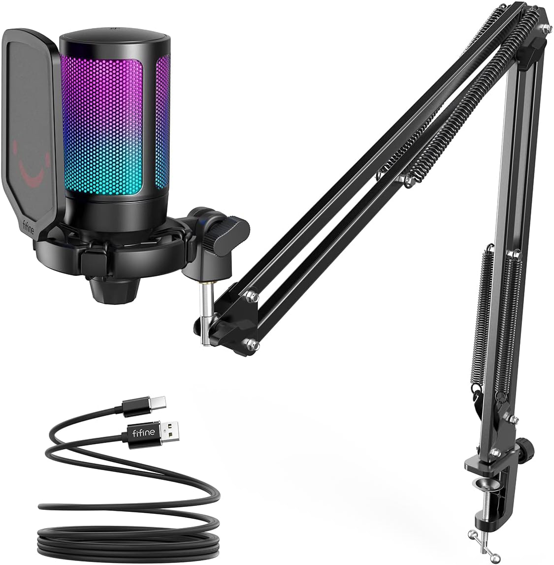 USB Gaming Microphone Kit with Mute Button, Volume Gain, RGB, Arm Stand A292358