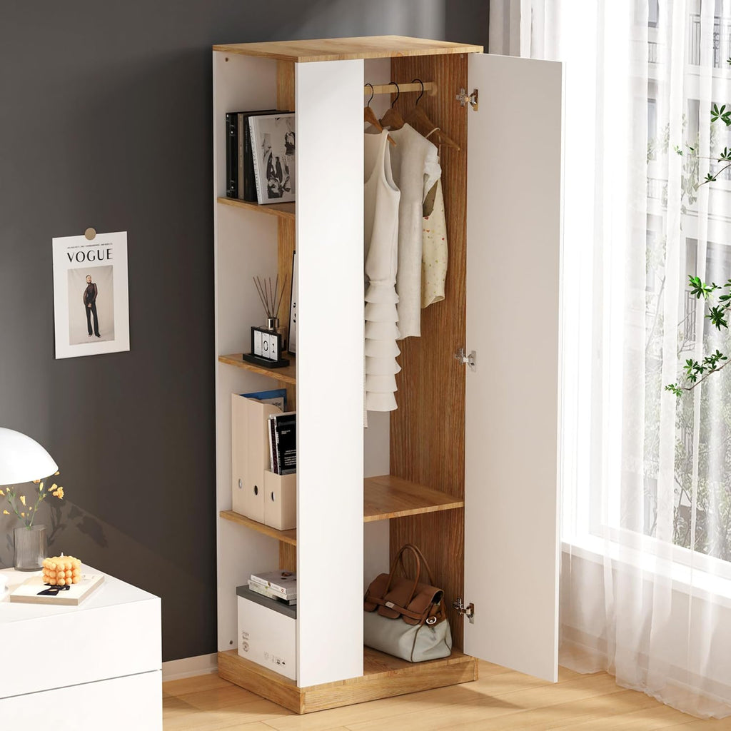 White Wardrobe Closet with Hanging Rail, 16" D x 24" W x 71" H Y190941