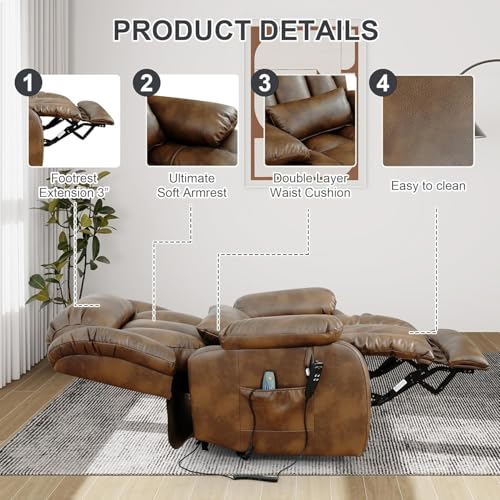 Large Genuine Leather Power Lift Recliner Chair with Massage and Heating T736428