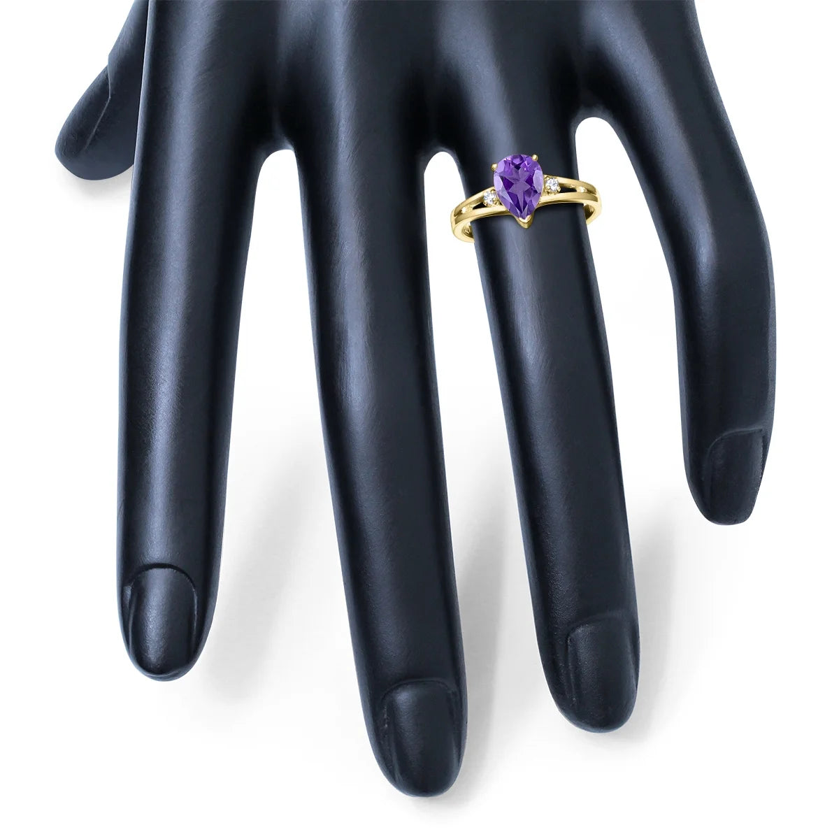 Amethyst and Diamond Pear Shaped Open Three Stone Ring in 10K Yellow Gold F915462