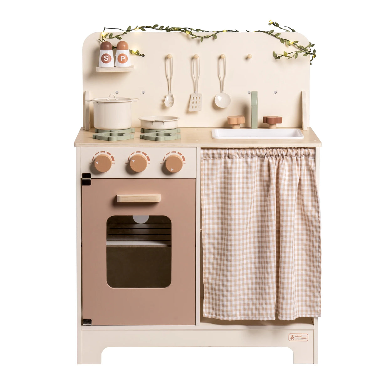 Cream Wooden Kids Kitchen Playset with Apron and Gloves T9795