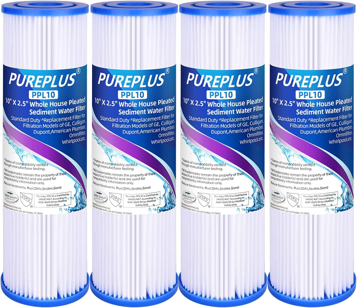 5 Micron 10x2.5 Whole House Pleated Sediment Filter Replacement Cartridge, 4Pack X77077