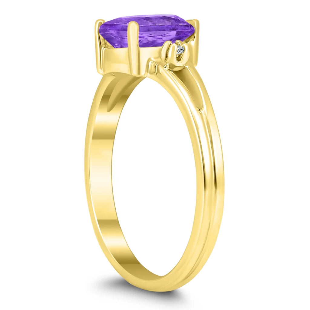 Amethyst and Diamond Pear Shaped Open Three Stone Ring in 10K Yellow Gold F915462