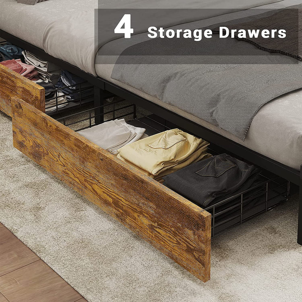 Rustic Brown Full Size Metal Platform Bed Frame with LED Headboard and USB Ports Z504032