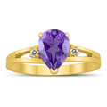 Amethyst and Diamond Pear Shaped Open Three Stone Ring in 10K Yellow Gold F915462