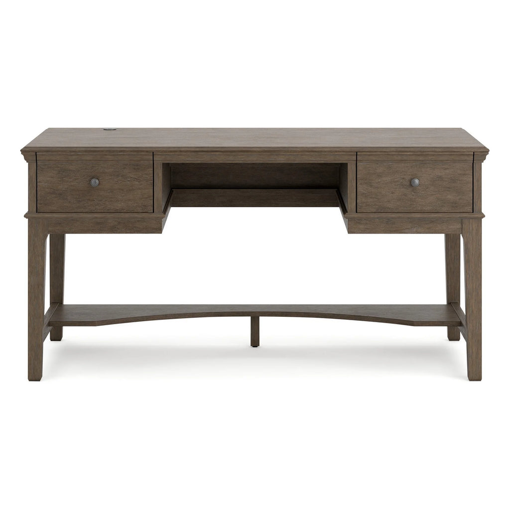 60 Inch Weathered Gray Wood Storage Desk with USB Ports Y663