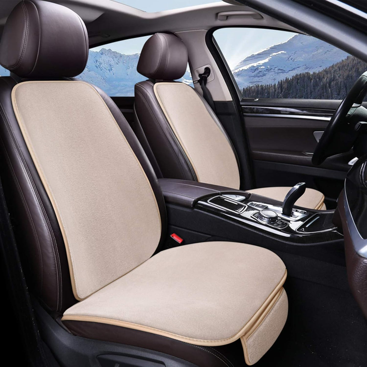 Beige Sheepskin Car Seat Covers Front Seats Only F18173