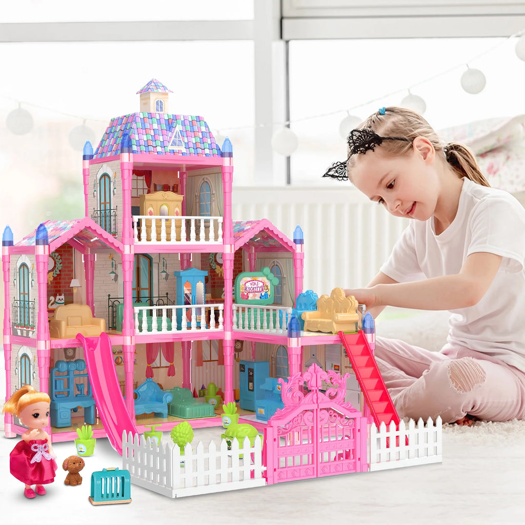 8 Rooms Dollhouse Kit with Furniture and Accessories 191 PCS X34242