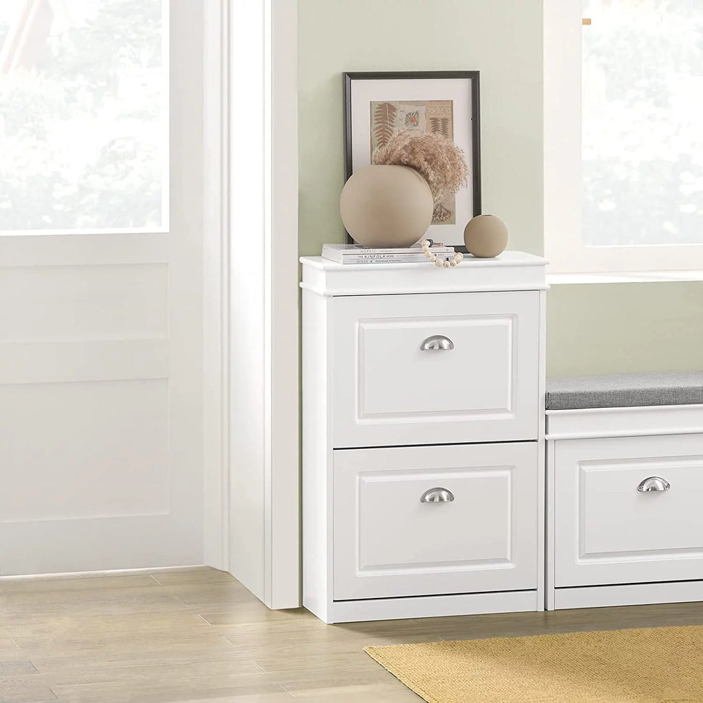 White 2 Flip-Drawers Shoe Cabinet U7076