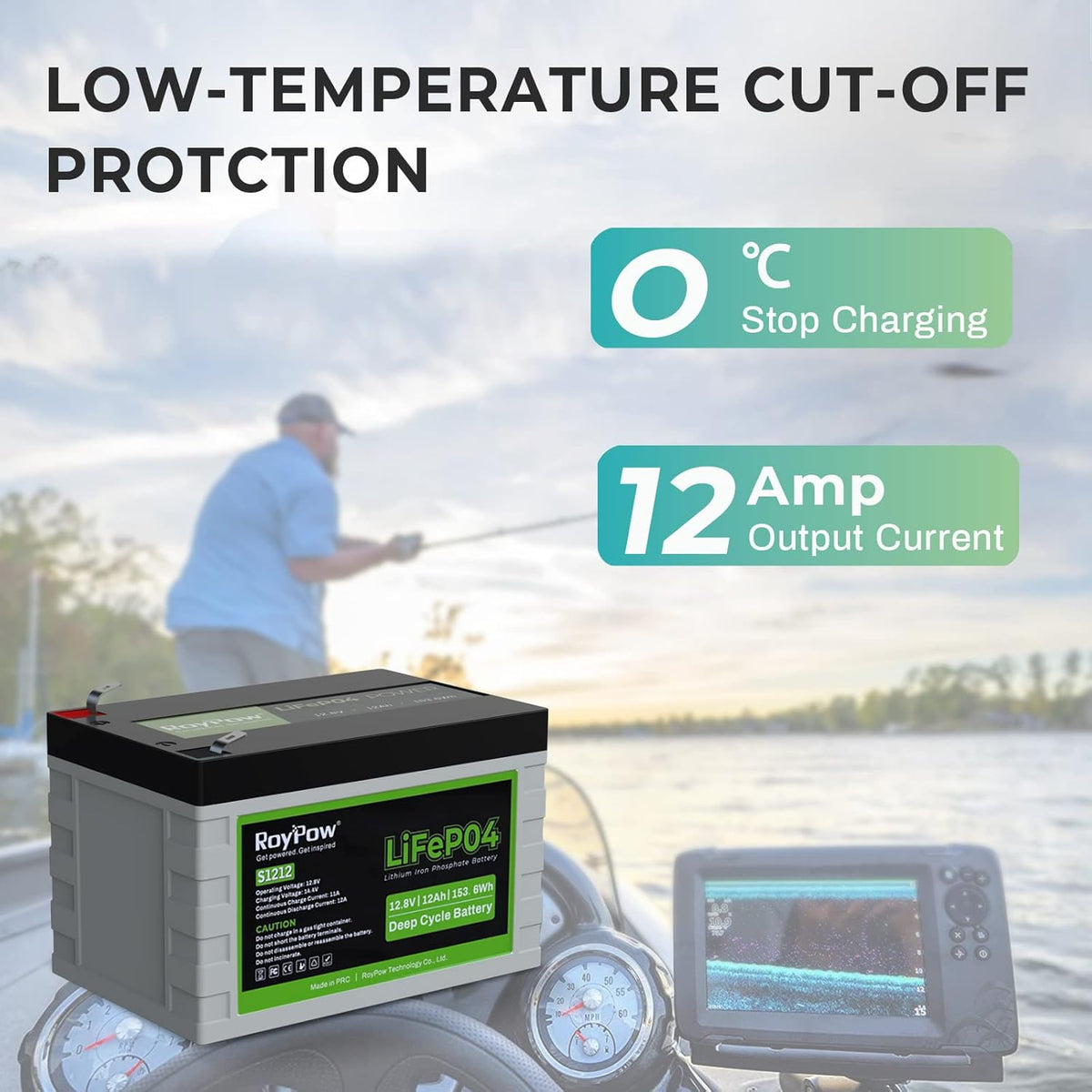 12V 12Ah Deep Cycle LiFePO4 Battery, Pack of 2 V692585