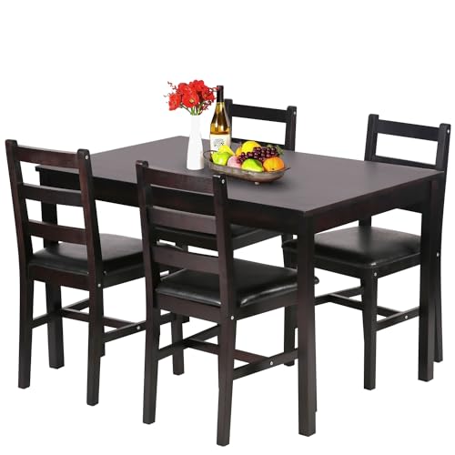 5-Piece Solid Wood Dining Table Set for 4 Brown F45939
