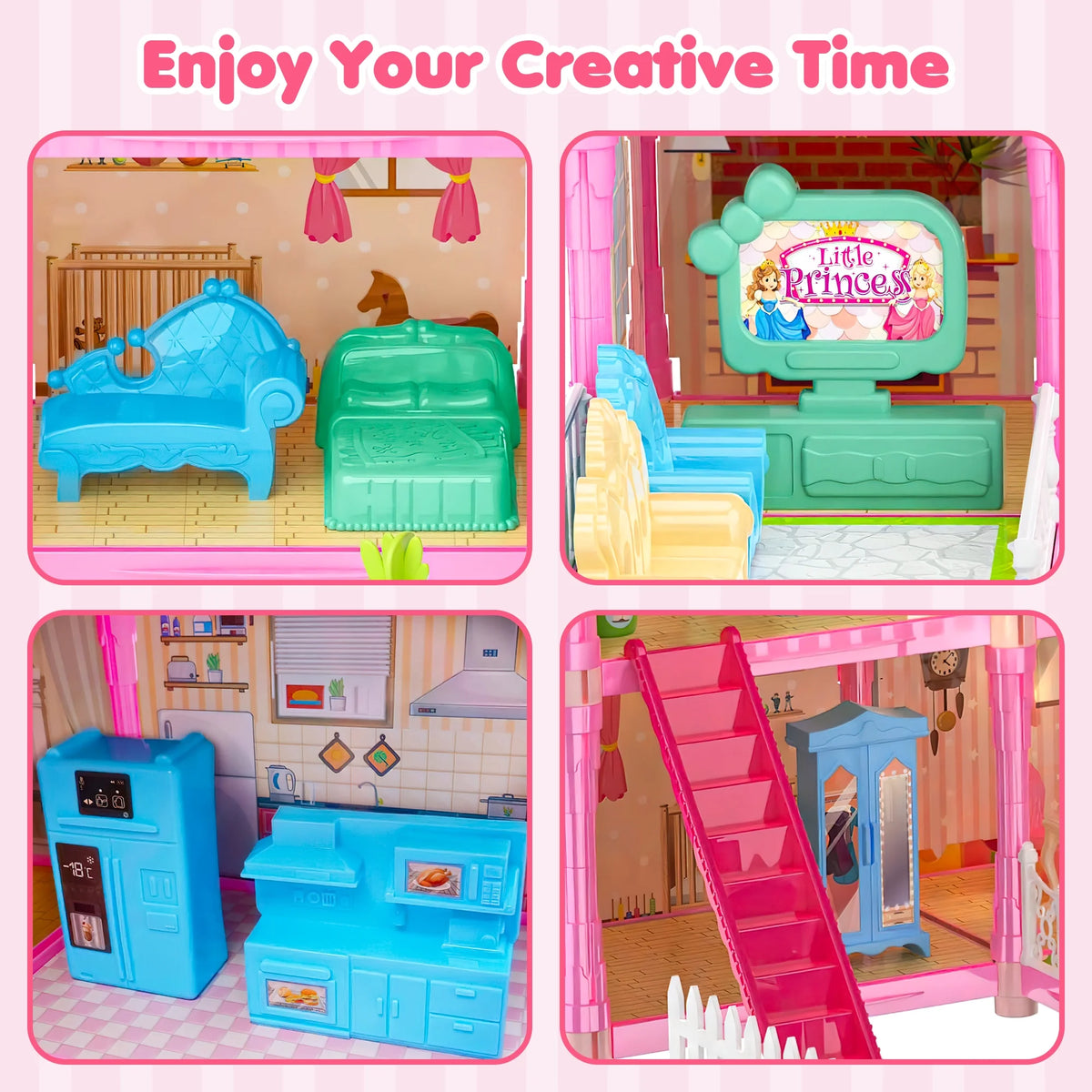 8 Rooms Dollhouse Kit with Furniture and Accessories 191 PCS X34242