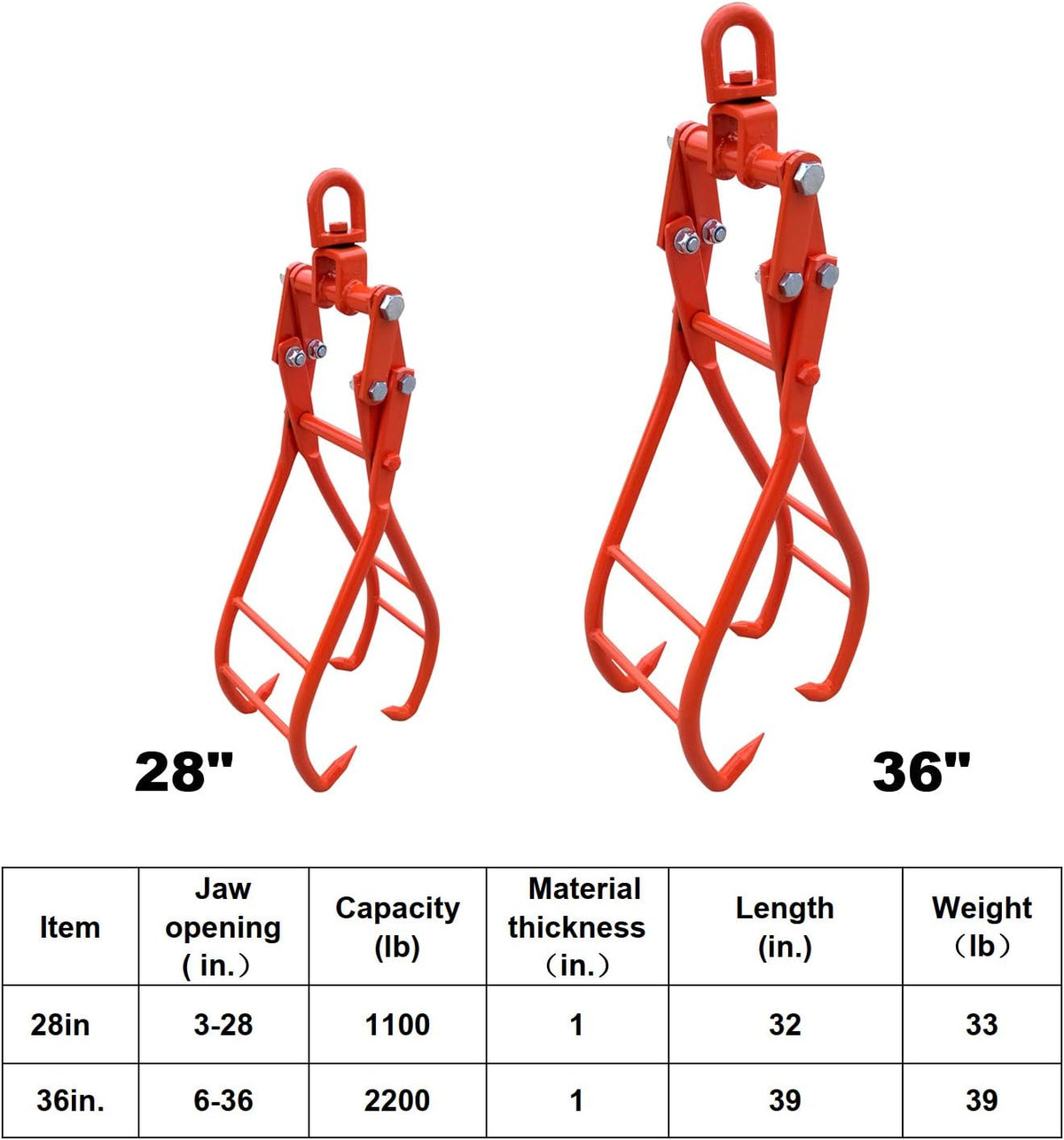28" 4 Claw Heavy Duty Solid Steel Log Lifting Tongs D884