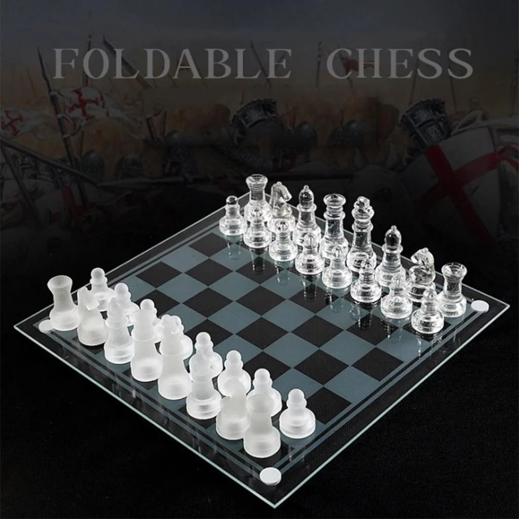Solid Glass Chess Pieces with Padded Bottom Crystal Chess Board Play Set - 20x20cm M919361