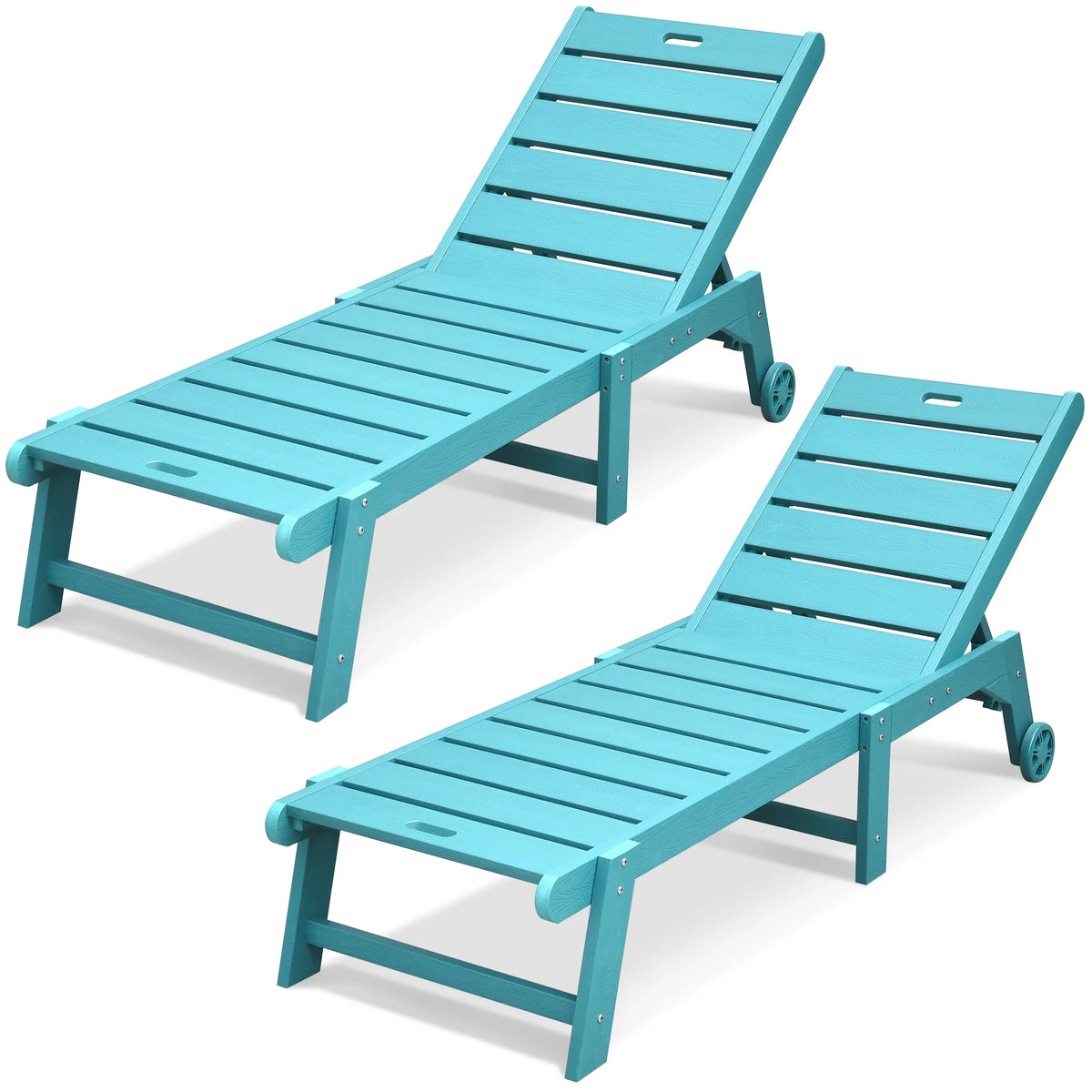 Blue 2 Pieces Patio Chaise Lounge Chairs with Wheels K52306