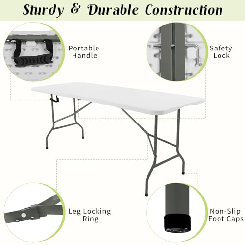 2 Pack 6 FT White Folding Plastic Table with Carrying Handle F92733