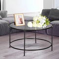26" Round Glass Coffee Table with Black Iron Frame B54313