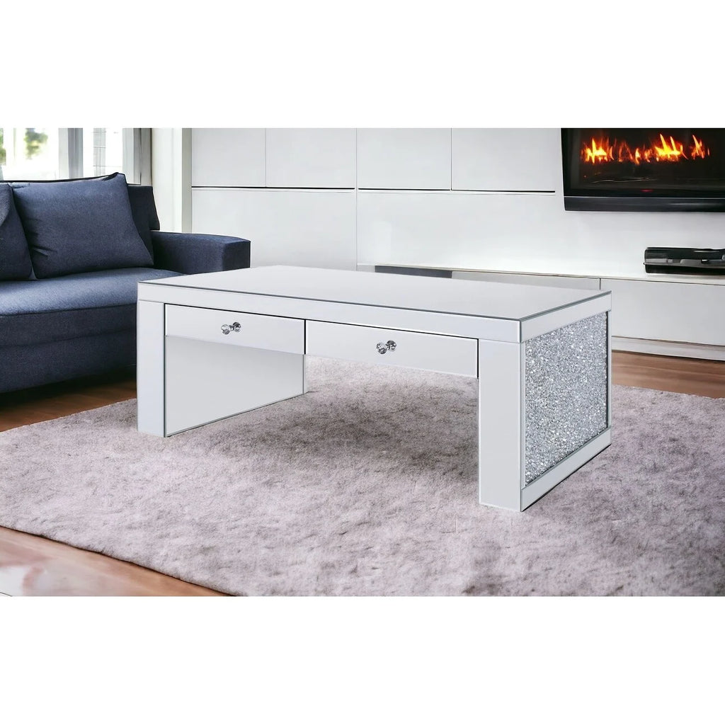 48" Silver Mirrored Coffee Table with Two Drawers D763039