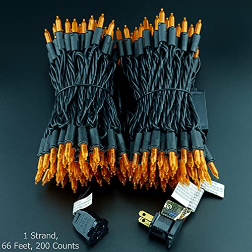 200 Orange LED Christmas Lights Black Wire 2 Strands 33 Feet Y28135