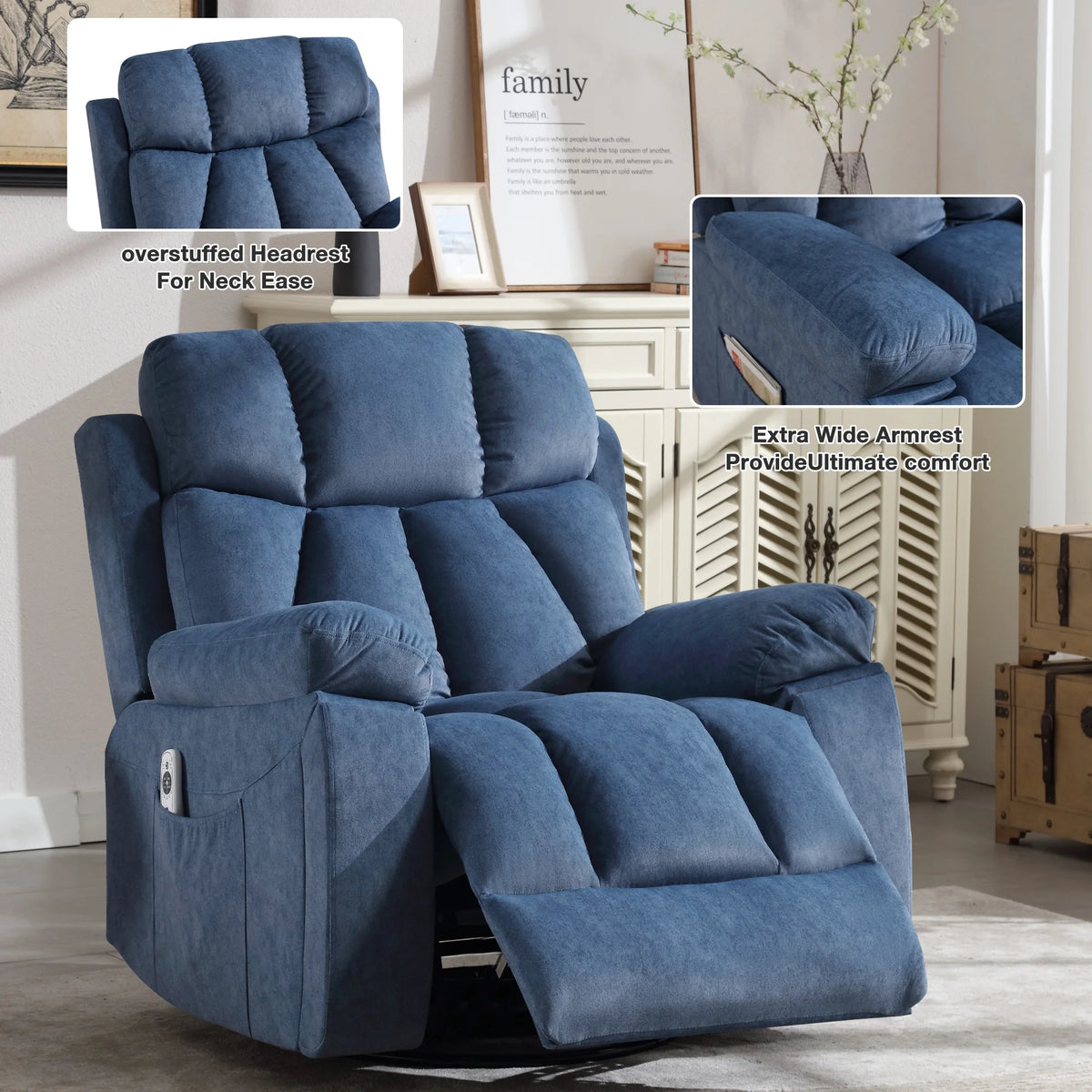 Blue Recliner Chair with Massage and Heat U179624