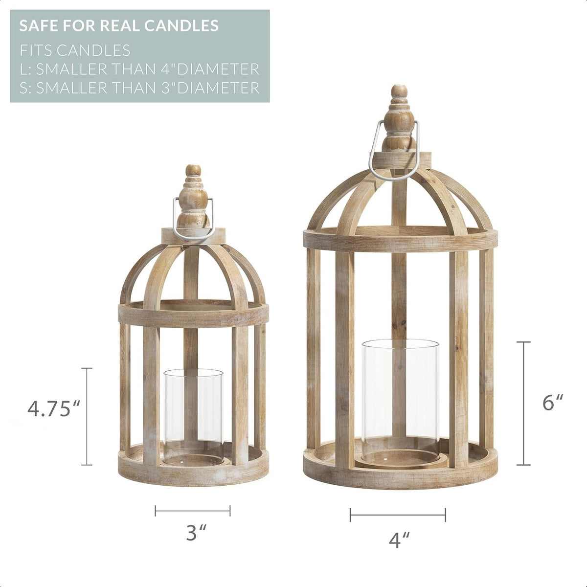 Decorative Wooden Lantern Candle Holders Set of 2 T786