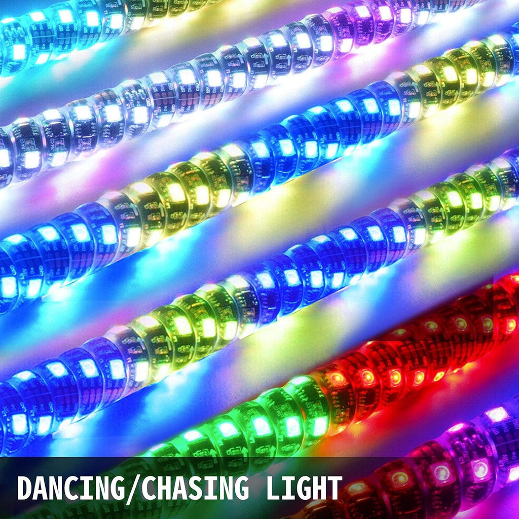 2PC 5FT 360° Spiral LED Whip Lights RGB Color Lighted Whips Antenna Weatherproof RF Wireless Remote A56235