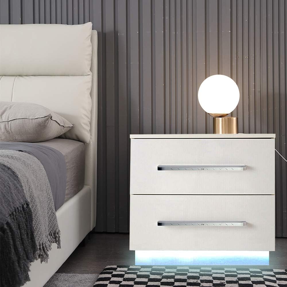 White 2 Drawer LED Nightstand W616514