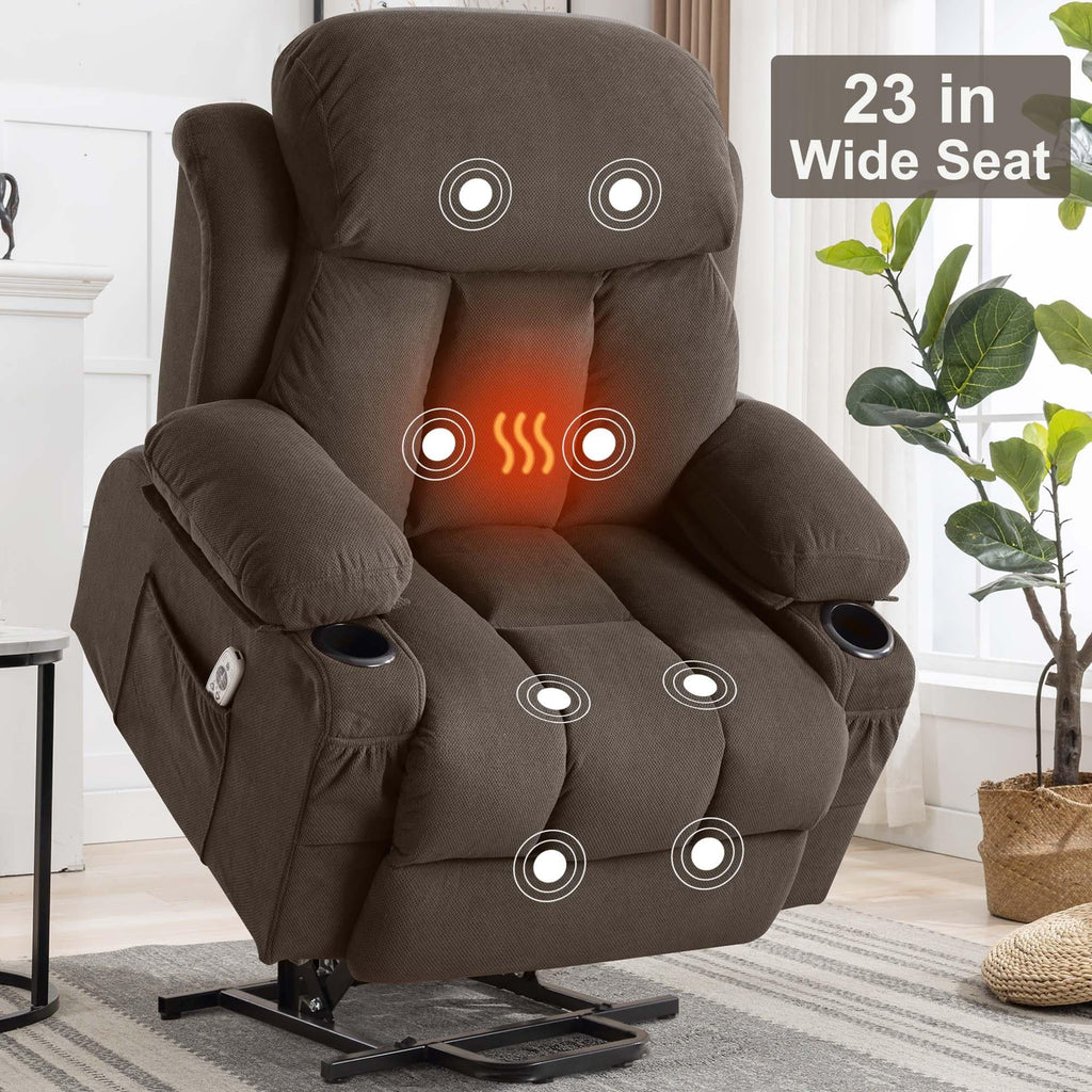 Brown PU Leather Power Lift Recliner Chair with Massage and Heating K36722