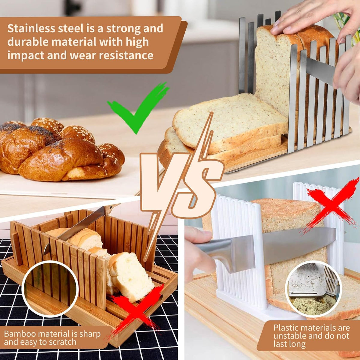 Stainless Steel Bread Slicer with Bamboo Cutting Board Y76729
