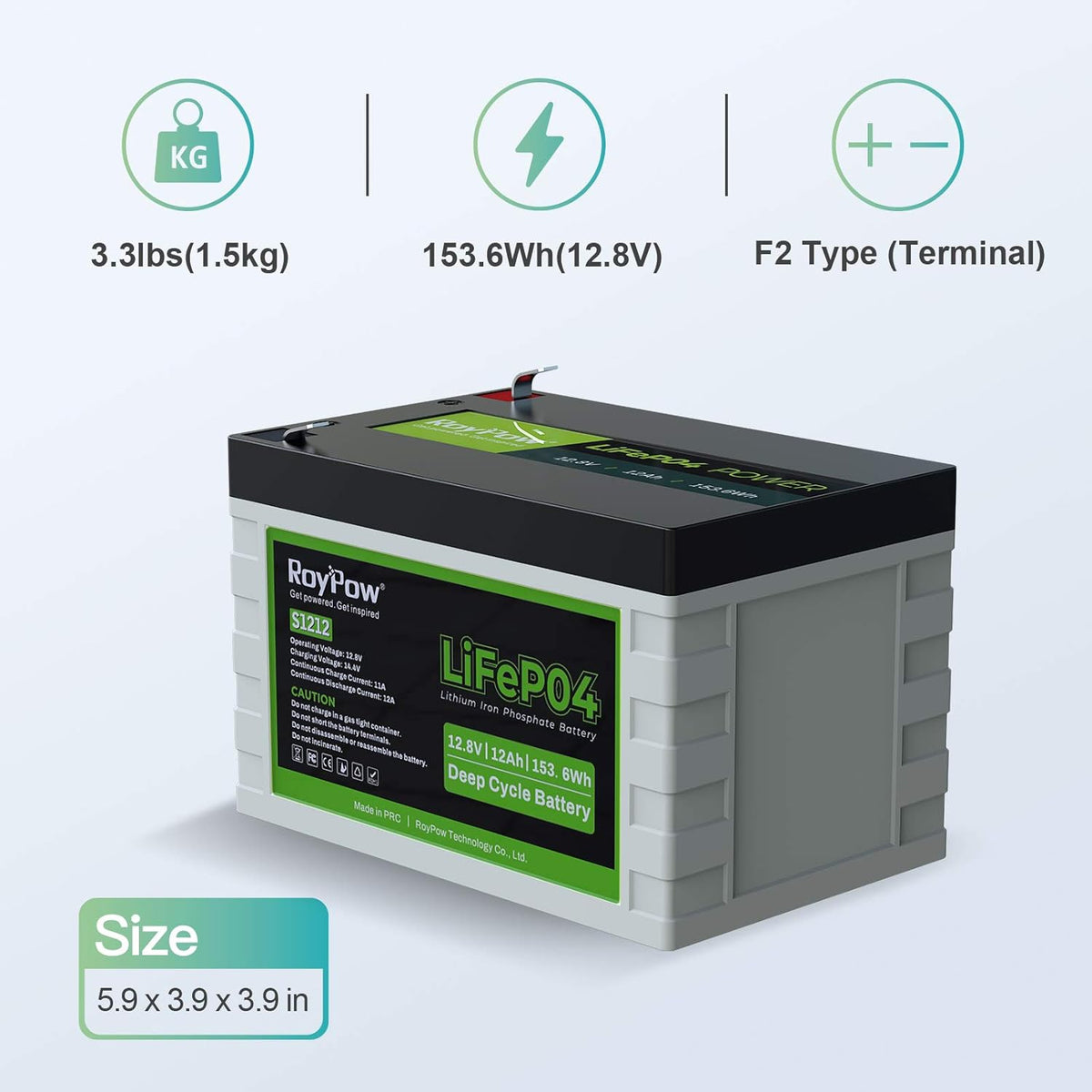 12V 12Ah Deep Cycle LiFePO4 Battery, Pack of 2 V692585