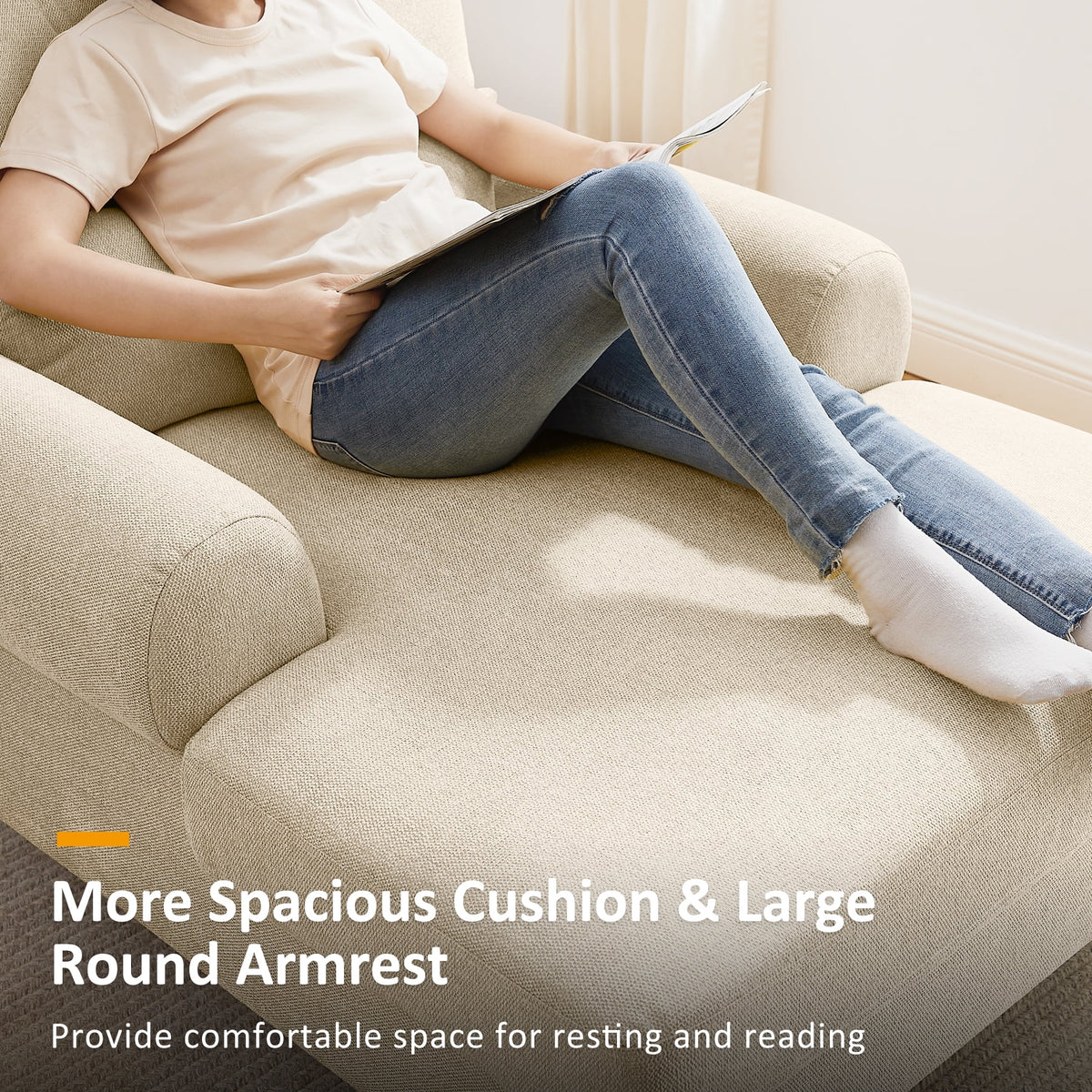 Beige White Linen Fabric Indoor Chaise Lounge Chair R793