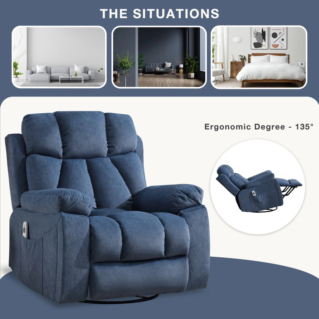 Blue Recliner Chair with Massage and Heat U179624