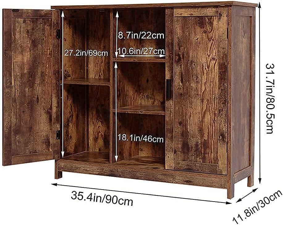 Retro Brown Wooden Floor Storage Cabinet with 2 Doors and 2 Open Shelves M353134