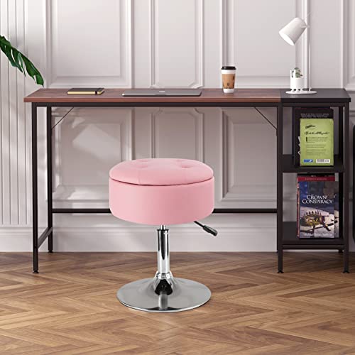 Black PU Leather Adjustable Height 17.9" to 24.4" Round Vanity Stool with Storage R36972