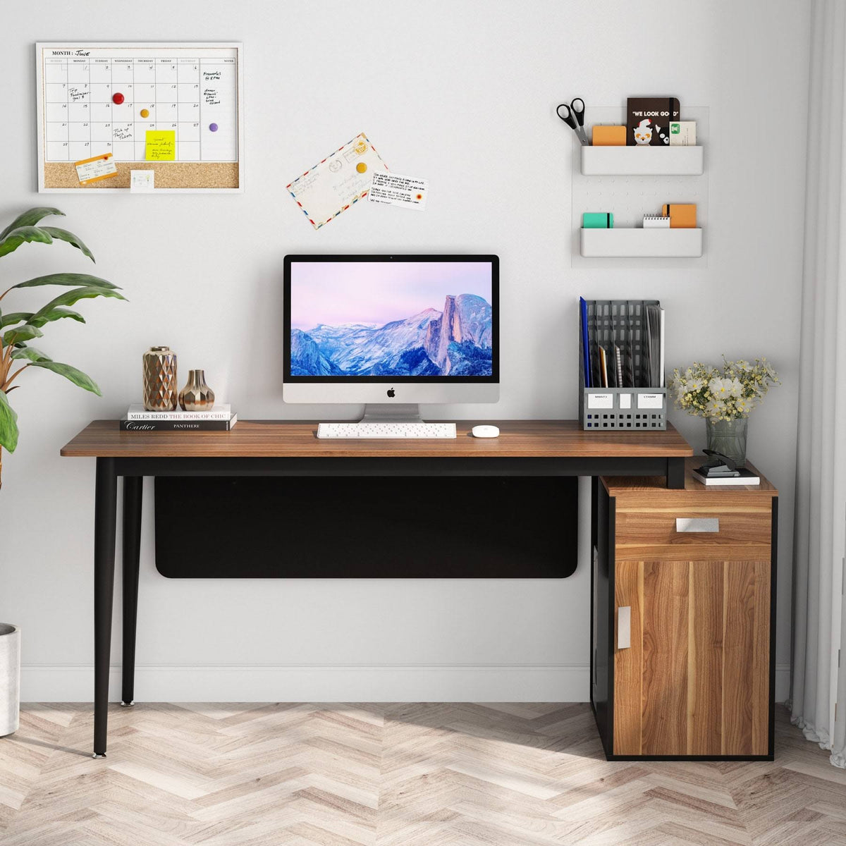 55 inch Computer Desk with Drawers and Storage Cabinet M6220