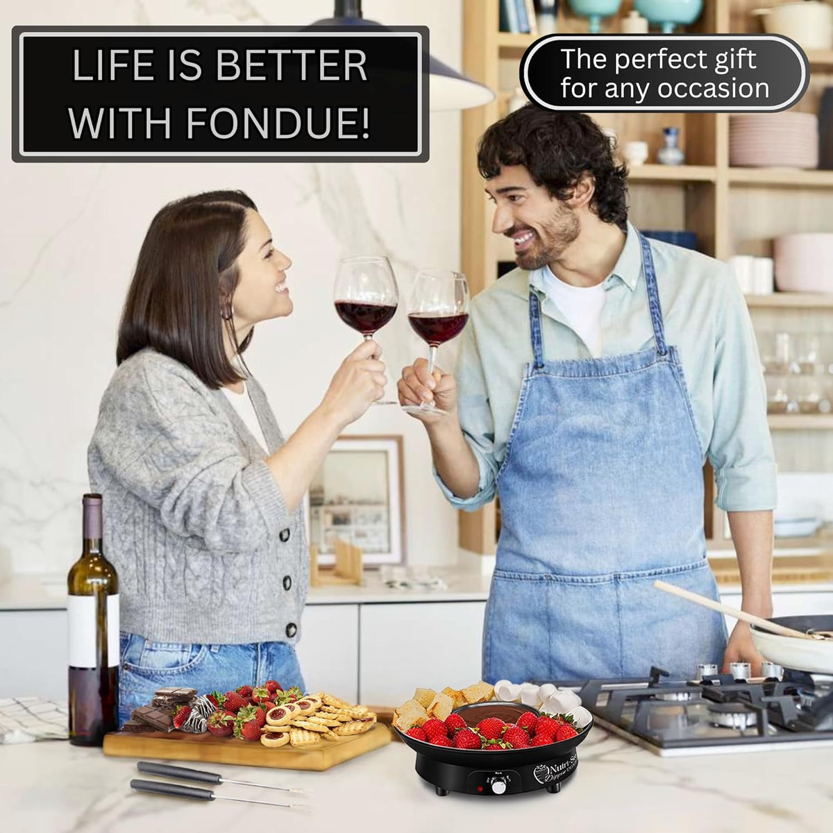 Electric Fondue Pot Set with 4 Roasting Forks M7914