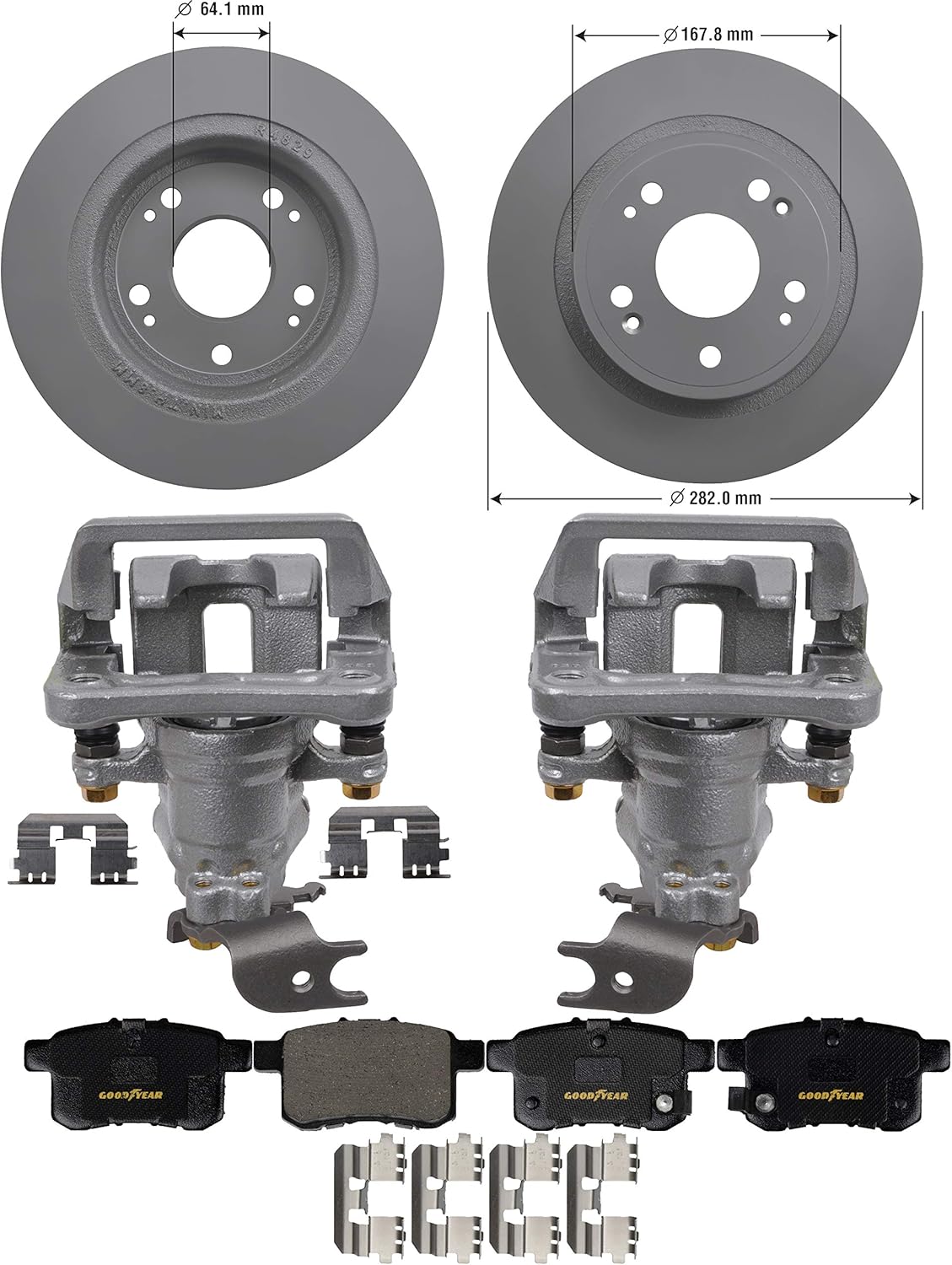 Rear Brake Kit Calipers Rotors Ceramic Pads S795